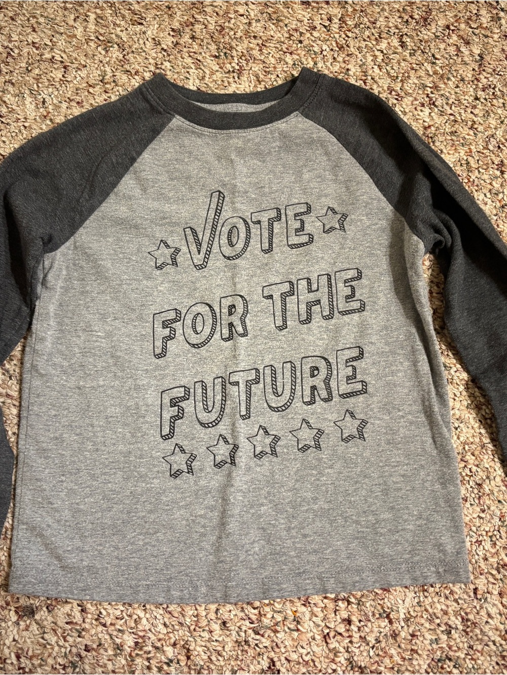 Kids Grey and Black Raglan Tee - 'Vote for the Future'